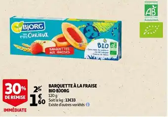 Auchan Barquette à la fraise bio bjorg offre