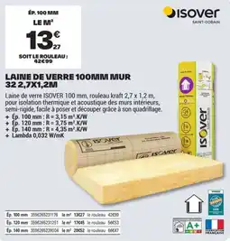 Brico Dépôt Isover Laine de verre 100mm mur offre
