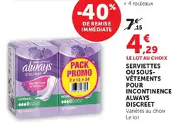 Hyper U Always Serviettes ou sous-vêtements offre