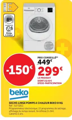 Hyper U Beko seche-linge pompe a chaleur 8 kg offre