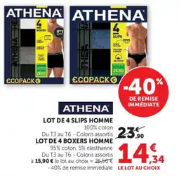 Hyper U ATHENA LOT DE 4 SLIPS HOMME offre