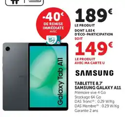 Hyper U SAMSUNG TABLETTE 8,7' GALAXY A11 offre