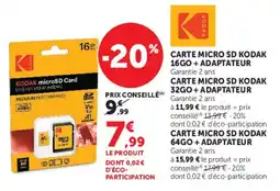 Hyper U KODAK carte microSD offre