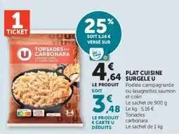 U Express SURGELES TORSADES À LA CARBONARA offre