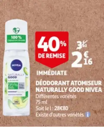 Auchan Déodorant atomiseur naturally good nivea offre