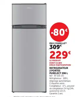Hyper U PURELECT REFRIGERATEUR 2 PORTES offre
