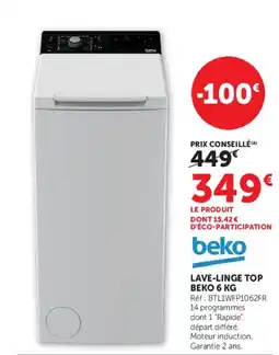 Hyper U Beko Lave-linge top 6 kg offre