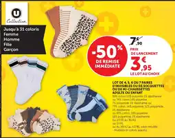 Super U U Collection lot de 4,5,6, ou 7paires d'invisibles ou de socquettes ou de m-chaussettes adulte ou enfant offre