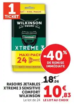 Super U WILKINSON RASOIRS JETABLES XTREME 3 SENSITIVE COMFORT offre