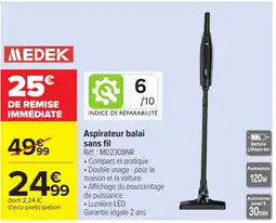Carrefour MEDEK Aspirateur balai sans fil offre