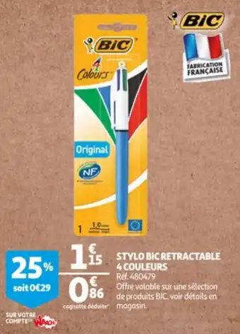 Auchan Stylo Bic Rectrable 4 Couleurs offre