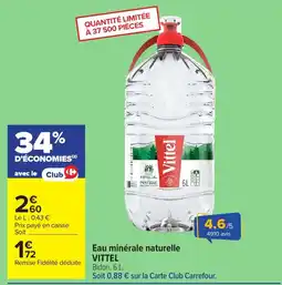 Carrefour Vittel Eau minérale naturelle offre