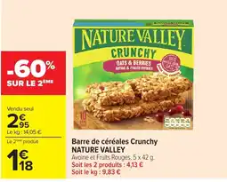 Carrefour NATURE VALLEY Barre de céréales Crunchy Avoine et Fruits Rouges offre