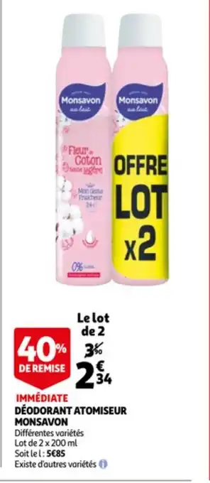Auchan Déodorant Atomiseur Monsavon offre