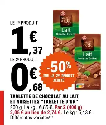 E.Leclerc Tablette de Chocolat Au Lait offre