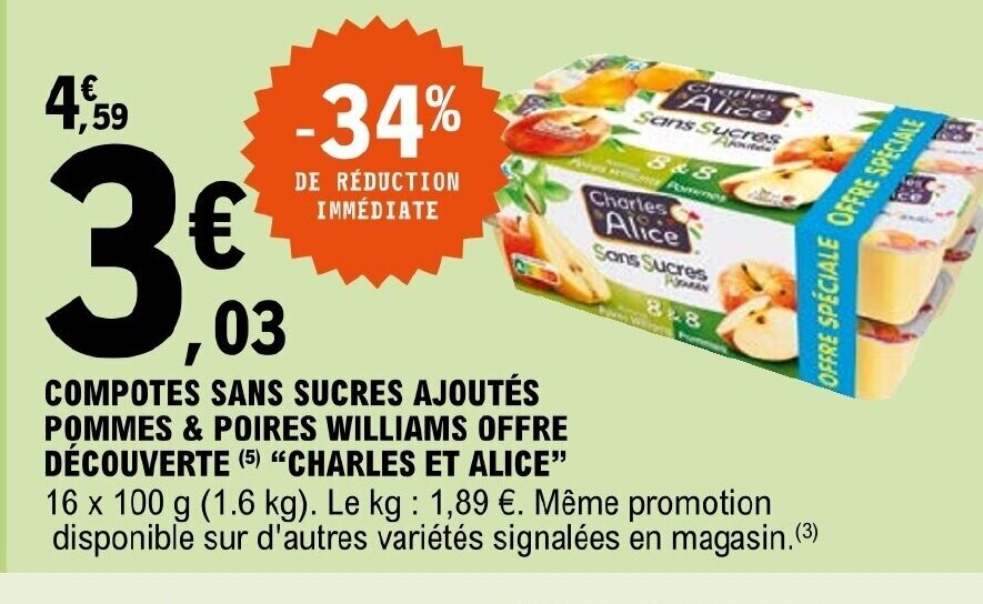 Promo Compotes Sans Sucres Ajoutés chez E.Leclerc