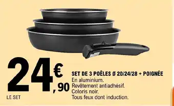 E.Leclerc Set de 3 Poêles 20/24/28 + Poignée offre