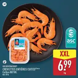 ALDI GOLDEN SEAFOOD CREVETTES ENTIÈRES CUITES offre