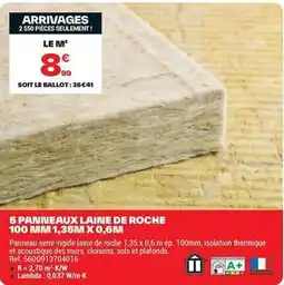 Brico Dépôt 5 paine aux laine de roche 100 mm 1.35m x 0.6m offre