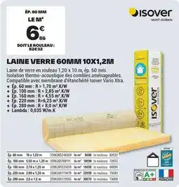 Brico Dépôt Isover - laine verre 60mm 10x1.2m offre