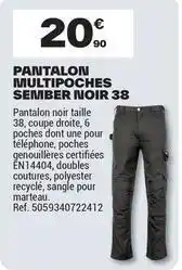 Brico Dépôt Pantalon multipoches seminer noir 38 offre