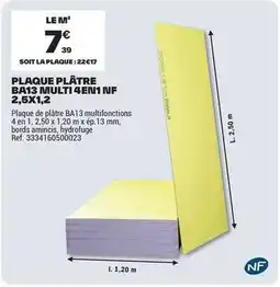 Brico Dépôt Plaque platre ba13 multi 4 en 1 nf 2.5x1.2 offre