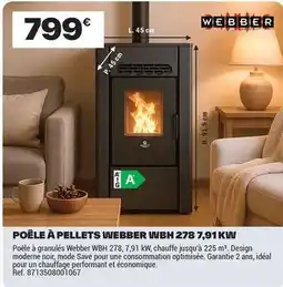 Brico Dépôt Poêle à pellets webber wbh 278 7.91 kwi offre