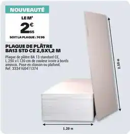 Brico Dépôt Plaque de platre ba13 std ce 2,5x1.2 m offre