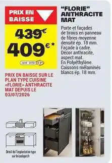 Brico Dépôt Florie anthracite mat offre