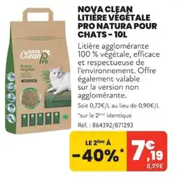 Animalis NOVA CLEAN LITIÈRE VÉGÉTALE PRO NATURA POUR CHATS offre