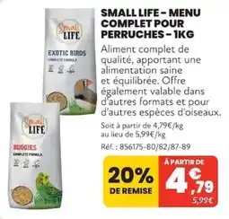 Animalis Small Life Menu complet pour perruches offre