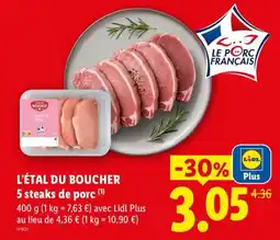 Lidl L'ÉTAL DU BOUCHER 5 steaks de porc offre