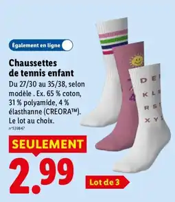 Lidl Chaussettes de tennis enfant offre