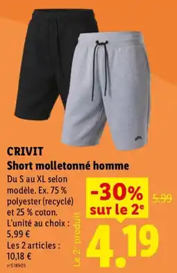 Lidl CRIVIT Short molletonné homme offre