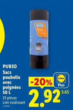 Lidl PURIO Sacs poubelle avec poignées offre