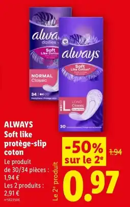 Lidl ALWAYS protège-slip coton offre