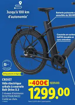 Lidl CRIVIT Vélo électrique urbain à courroie Belt Drive X.3 offre