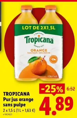 Lidl Tropicana Pur jus orange sans pulpe offre