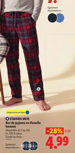 Lidl Esmara men bas de pyjama en flanelle homme offre