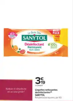 Carrefour SANYTOL Lingettes nettoyantes désinfectantes offre