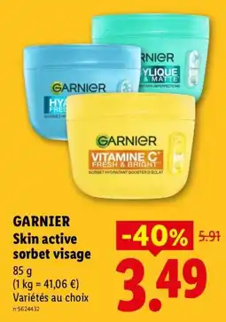 Lidl GARNIER Skin active sorbet visage offre