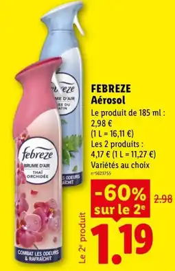 Lidl Febreze Aérosol offre