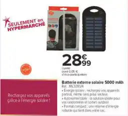 Carrefour Batterie externe solaire 5000 mAh offre