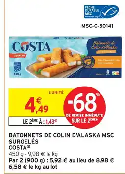 Intermarché Hyper Costa bâtonnets de colin d'alaska msc surgelés offre