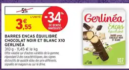 Intermarché Hyper Gerlinéa barres encas équilibré chocolat noir et blanc x10 offre
