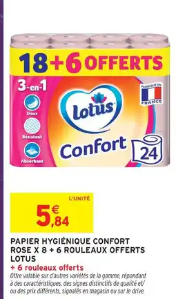Intermarché Lotus papier hygiénique confort rose x 8 + 6 rouleaux offerts offre
