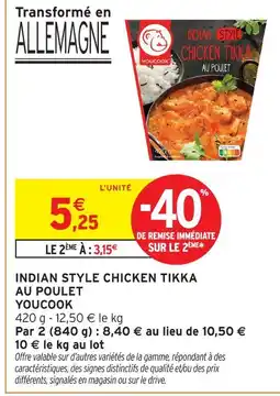 Intermarché Youcook indian style chicken tikka au poulet offre
