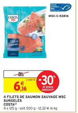 Intermarché Costa 4 filets de saumon sauvage msc surgelés offre
