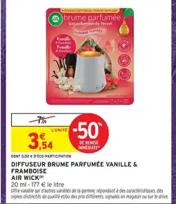 Intermarché Air wick diffuseur brume parfumée vanille & framboise offre