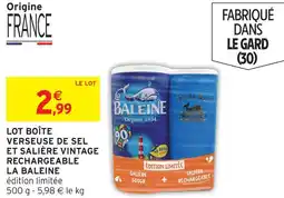 Intermarché La baleine lot boîte verseuse de sel et salière vintage rechargeable offre